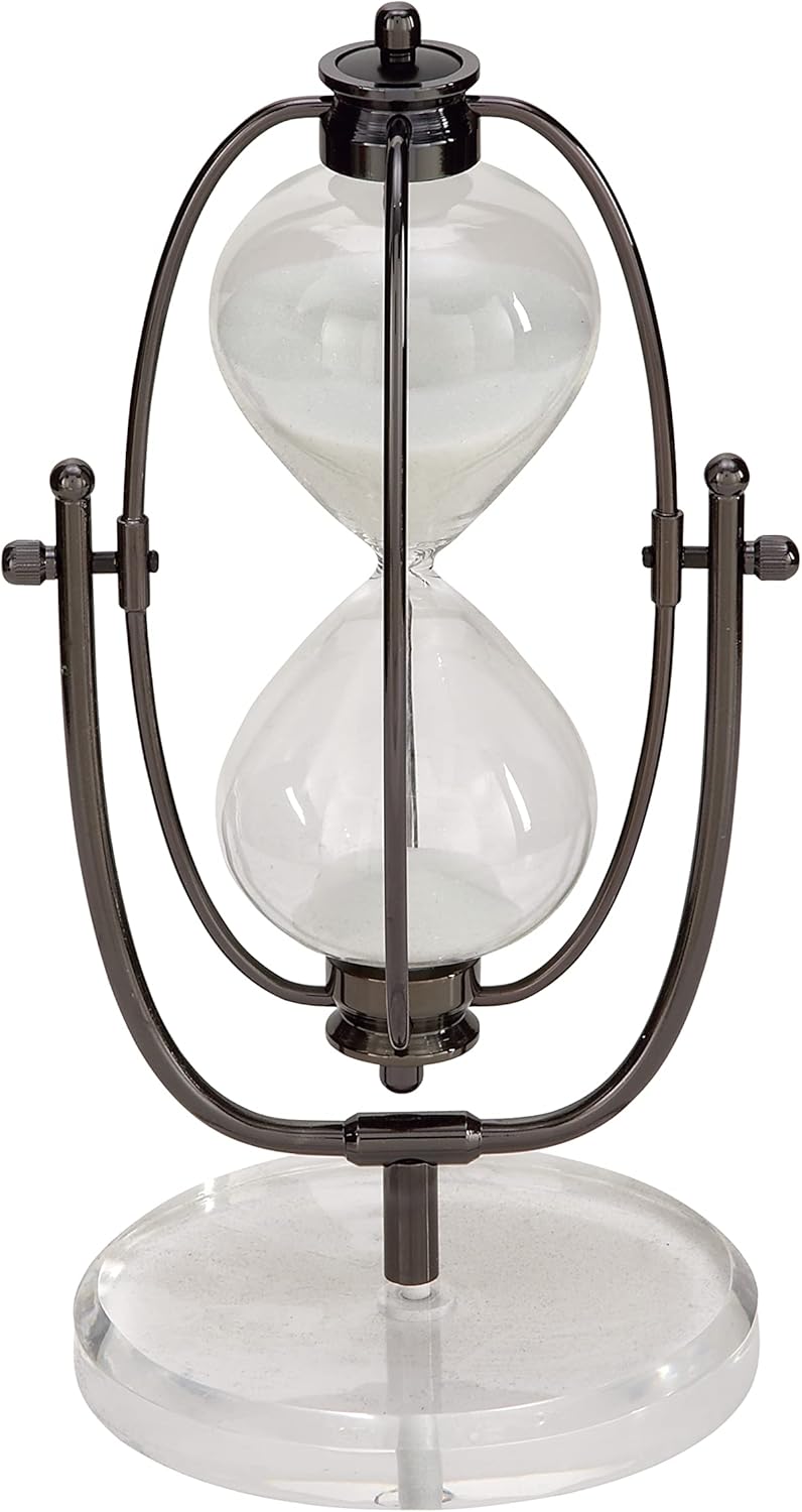 Silver Acrylic Hourglass Sand Timer with Iron Cage, 6 L x 6 W x 12 H, Pack of 2 A2420