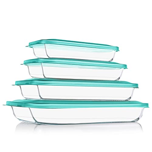 8-Pieces Rectangular Glass Baking Dish Set with Lids Y92386