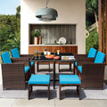 9 Pieces Outdoor Dining Set Wicker Chairs with Glass Table D8796