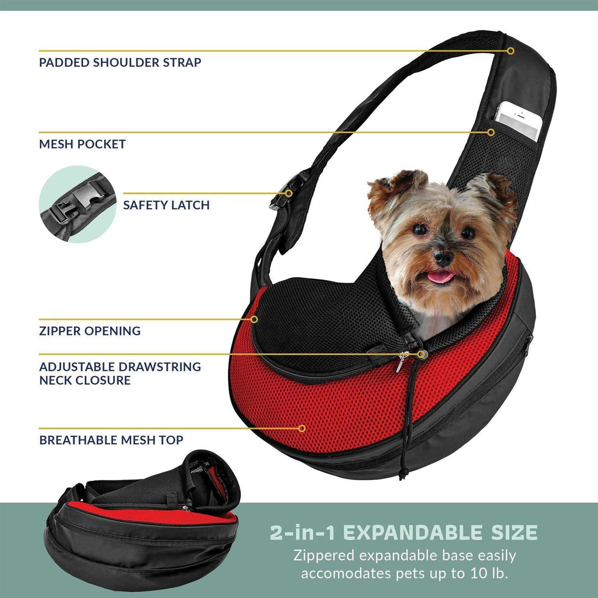 Expandable Pet Carrier Sling Bag E47785