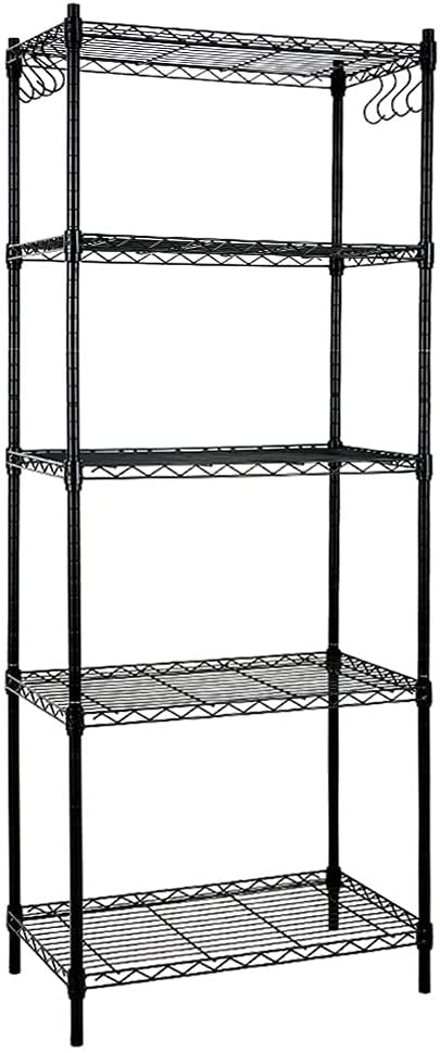 5-Shelf Steel Wire Shelving Unit with 8-Hook, Black, Pack of 2 X1569
