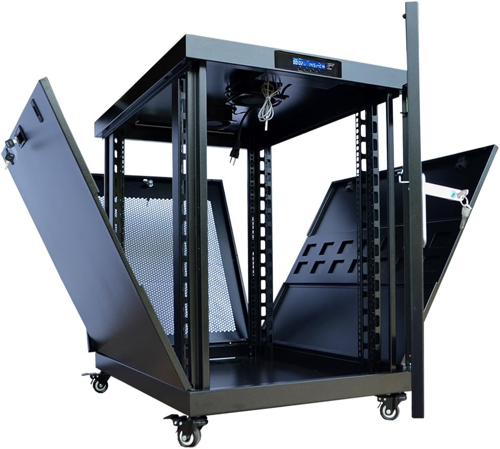 15U 35 inch Deep Server Rack Cabinet Enclosure with Cooling Fans, LCD Screen, Thermostat, PDU, Casters, Shelf X459