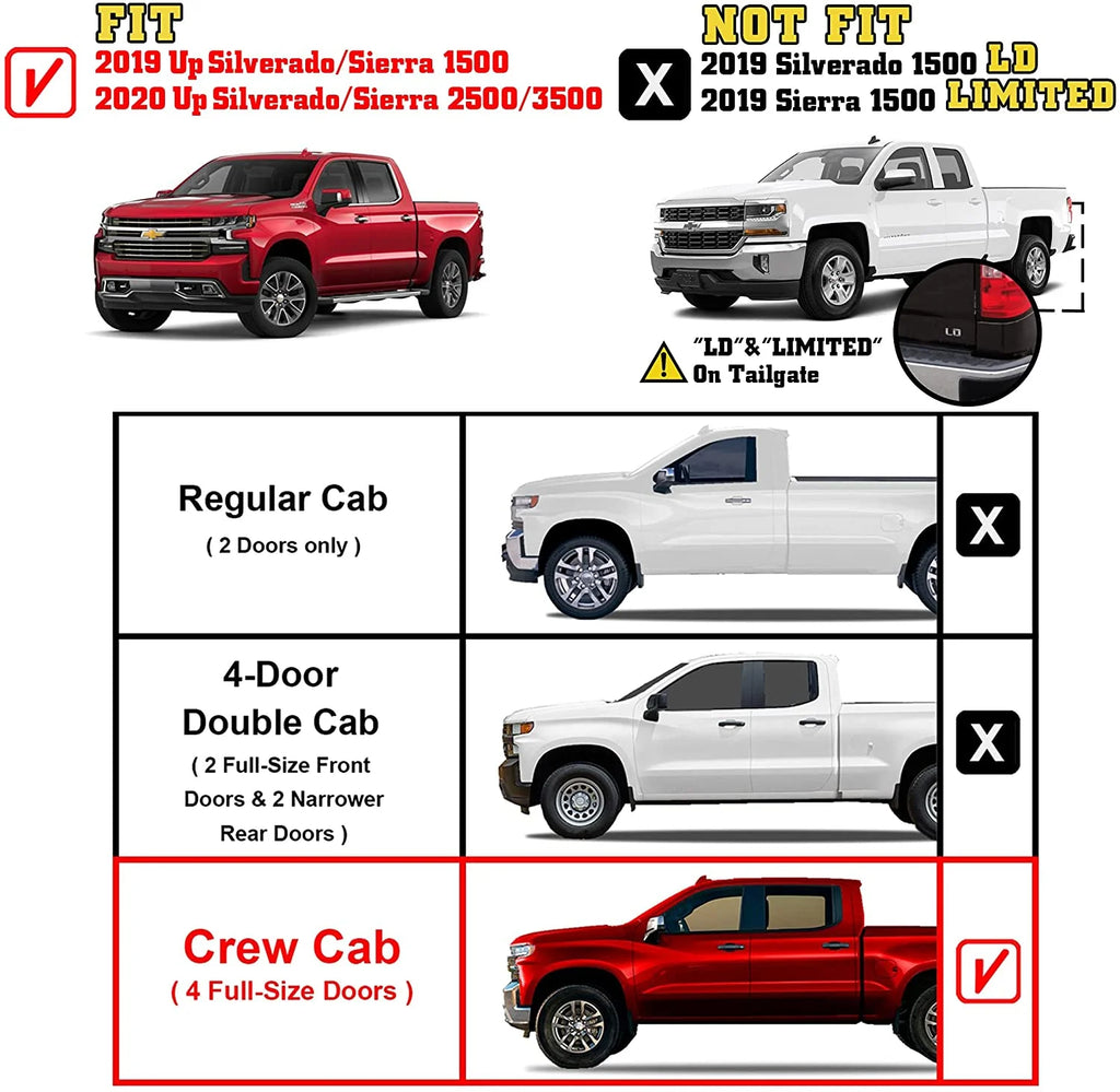 Black 3" Tube Side Bars Running Boards for Chevy Silverado GMC Sierra Crew Cab Pickup Truck U890952