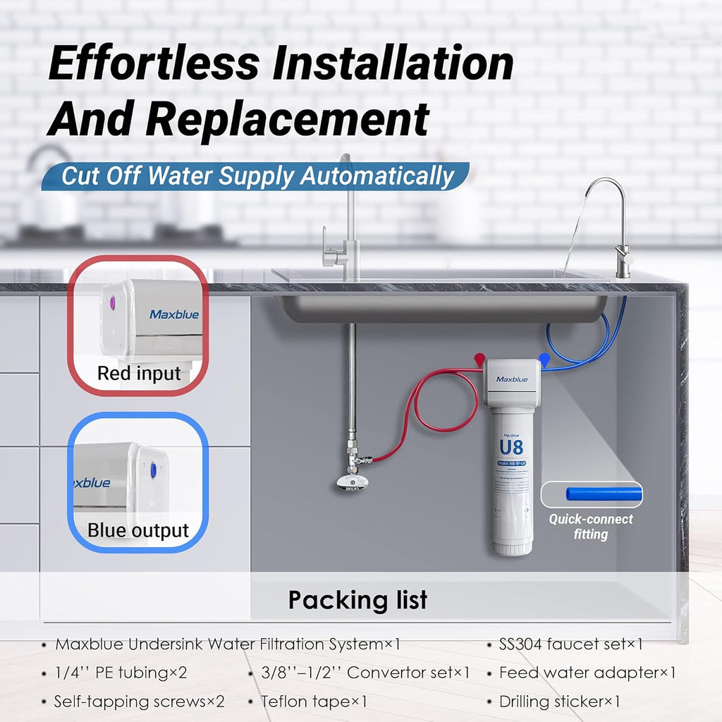 Under Sink Water Filter with Brushed Stainless Steel Faucet E5713
