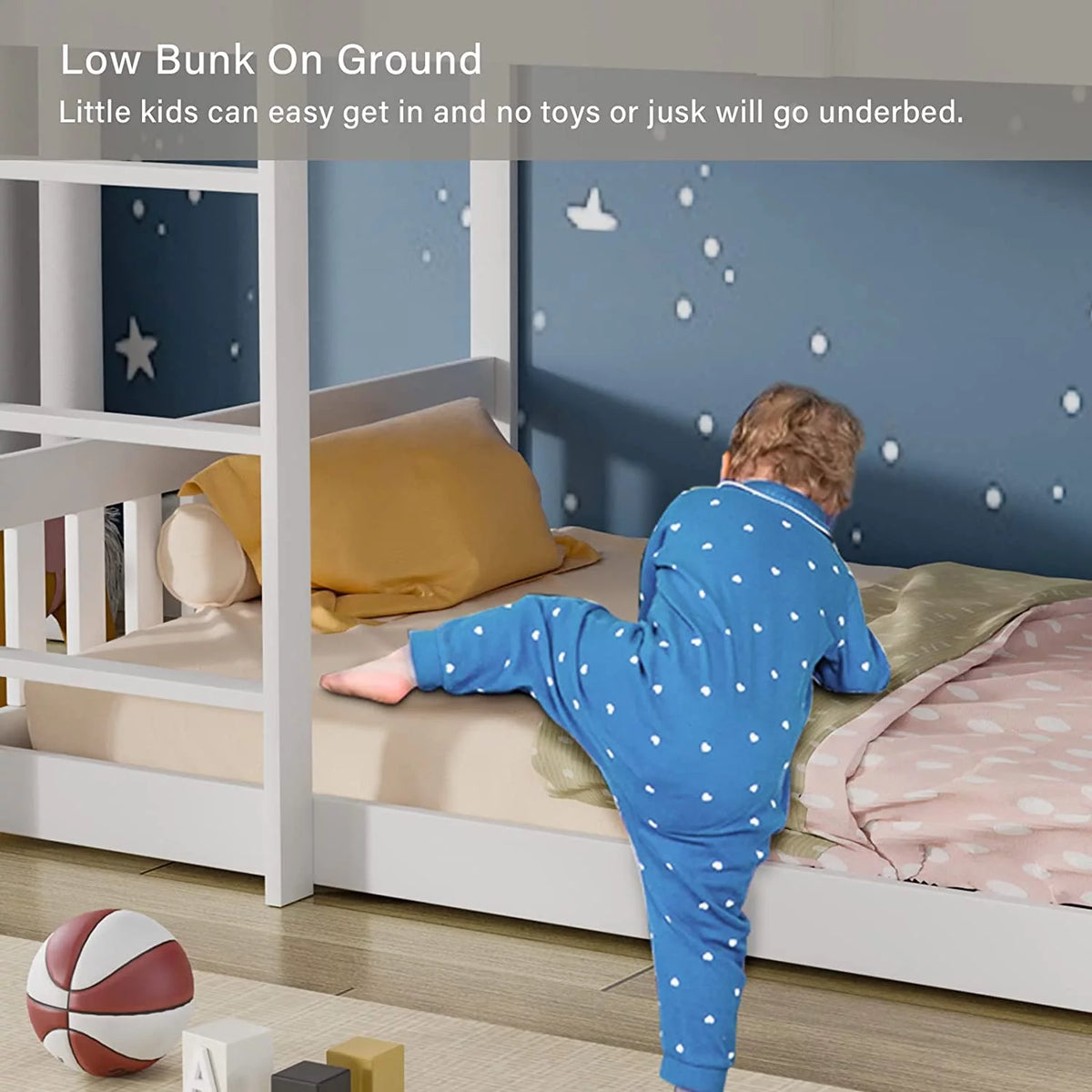 White Wood Twin Over Twin Bunk Bed with Guardrails & Ladder U129