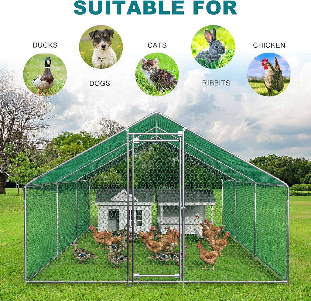 Metal Chicken Coop Galvanized Steel Walk-in Poultry Cage F64447