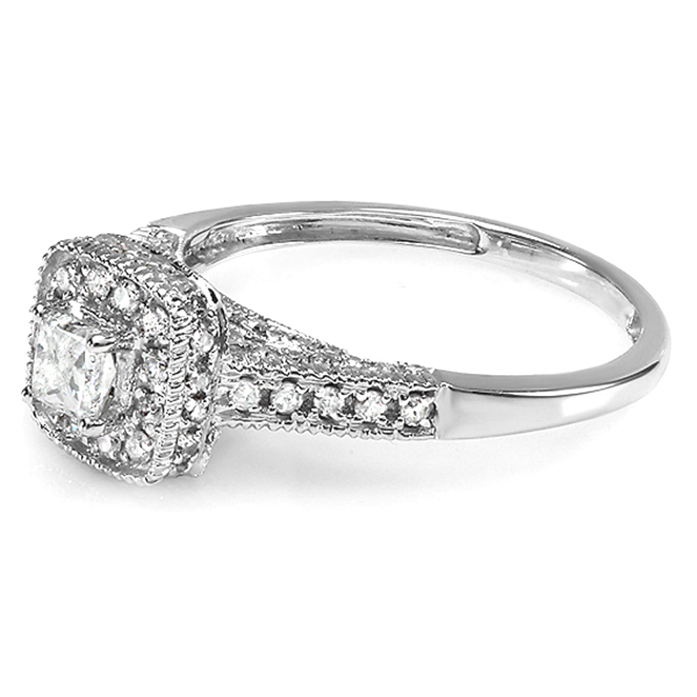 14k White Gold Princess Diamond Halo Engagement Ring A175