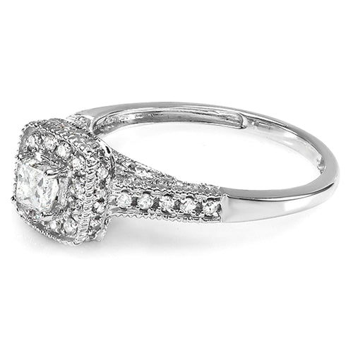 14k White Gold Princess Diamond Halo Engagement Ring A175