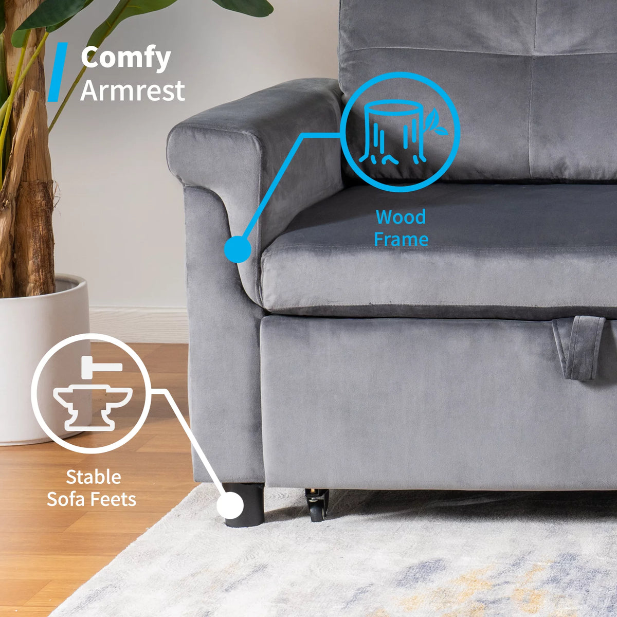 Light Gray Velvet Reversible Sectional Sofa with Storage Chaise I13725