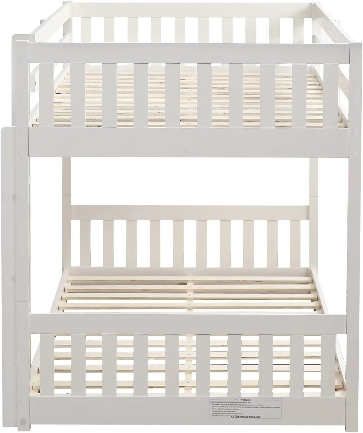 White Wood Twin Over Twin Bunk Bed with Guardrails & Ladder U129