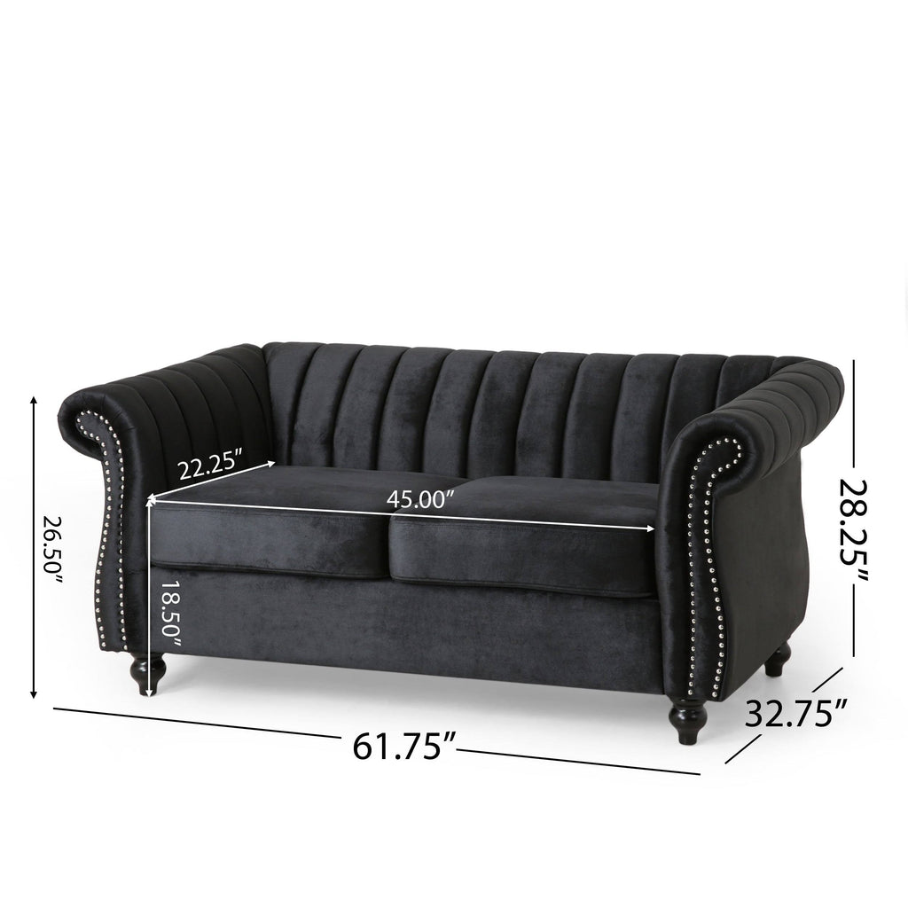 Modern Glam Channel Stitch Velvet Loveseat with Nailhead Trim G295158