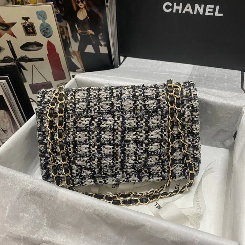 Black Beige Glittered Tweed Bag G932