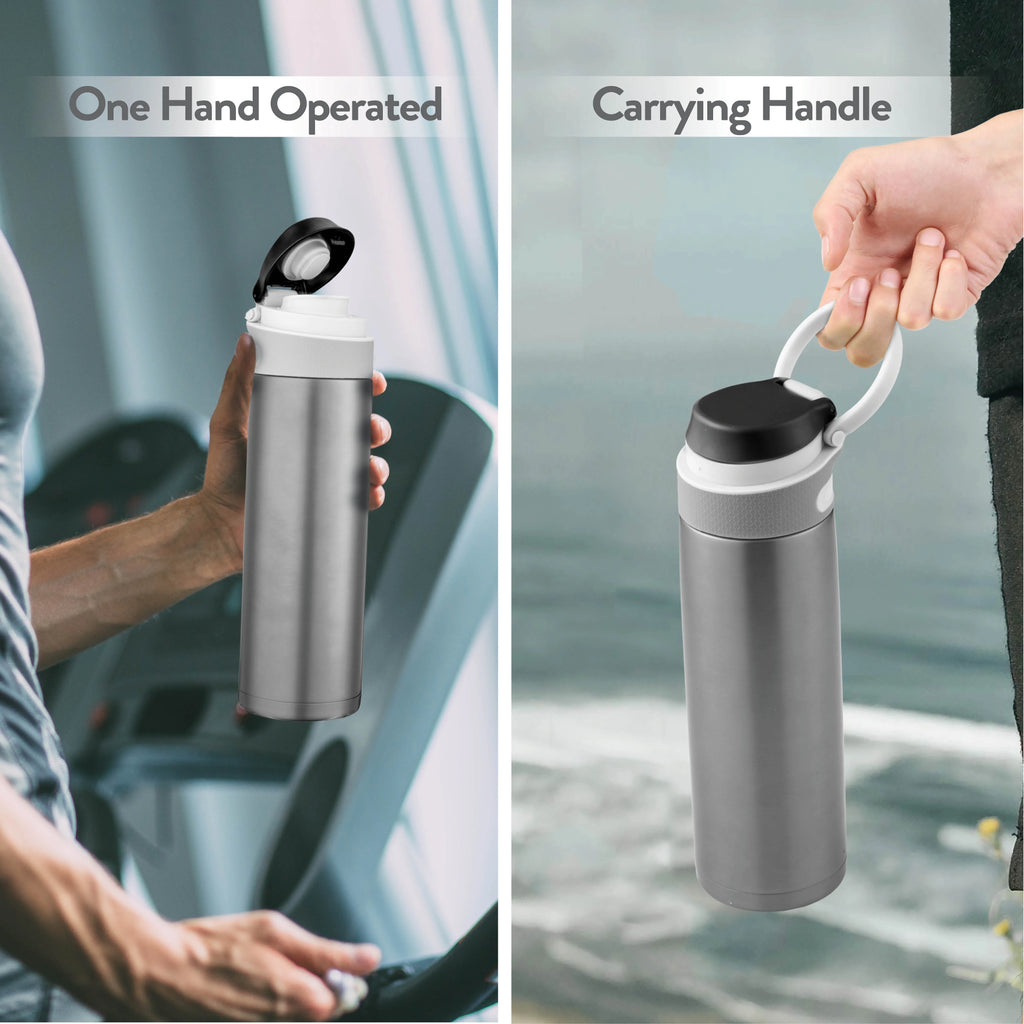 Stainless-Steel Water Bottle with Flip-Top Lid, 20 oz, Wide Mouth and Leakproof W152473