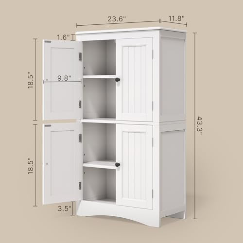 43" White Kitchen Pantry Cabinet with Adjustable Shelves F299
