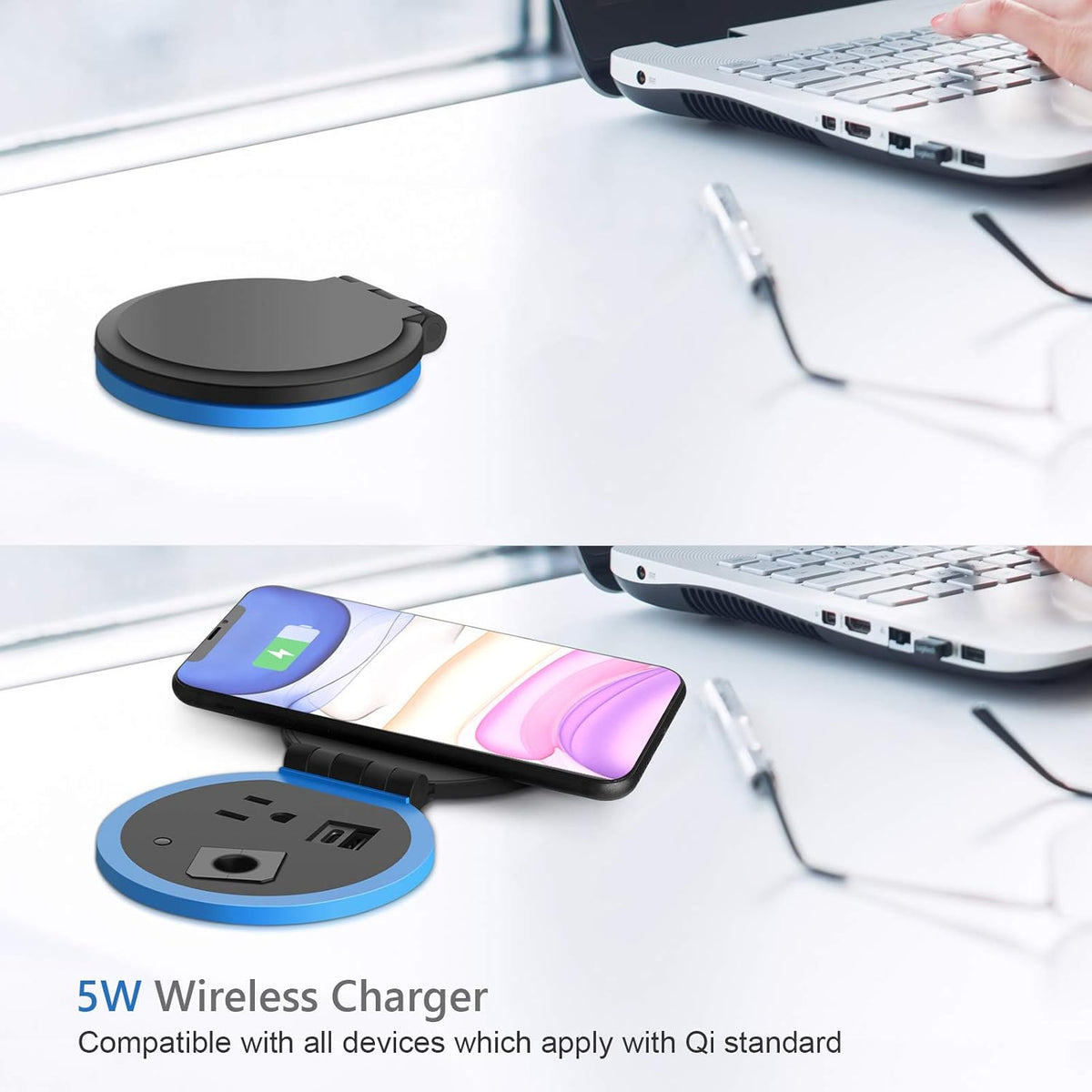 Desktop Power Grommet with Wireless Charger, USB C, 3.15" Hole, Pack of 2 P565690