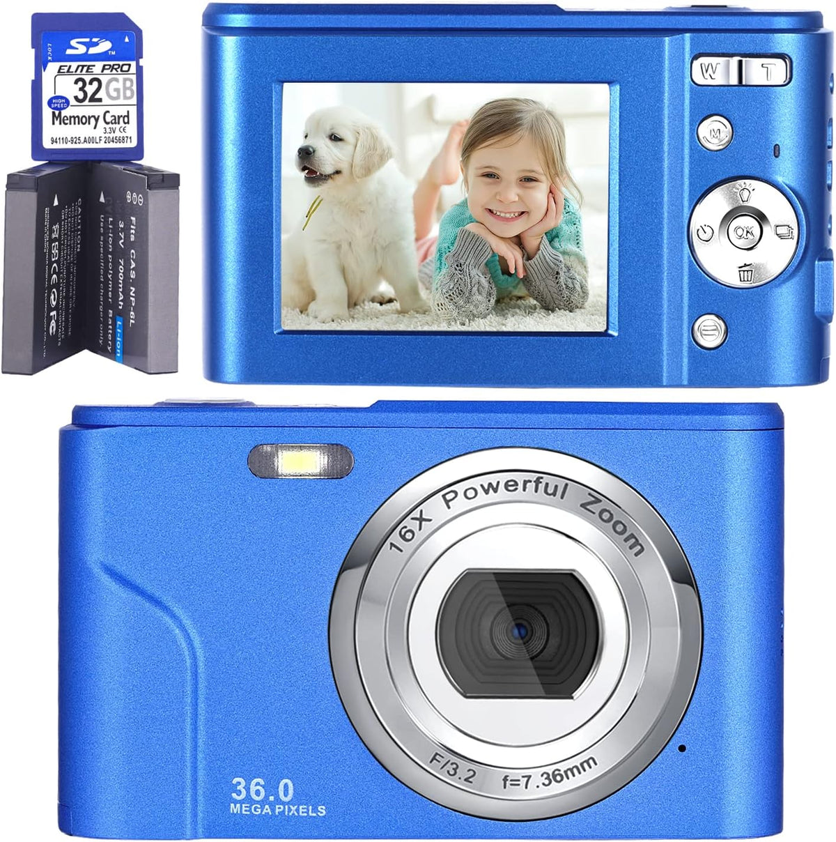 FHD 1080P 36.0 MP Kids Digital Camera with 32G SD Card, 16X Digital Zoom, Pack of 2 W243765