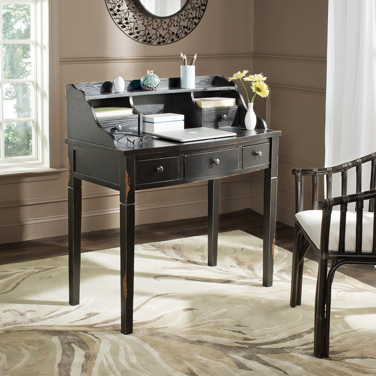 Distressed Black Writing Desk N258
