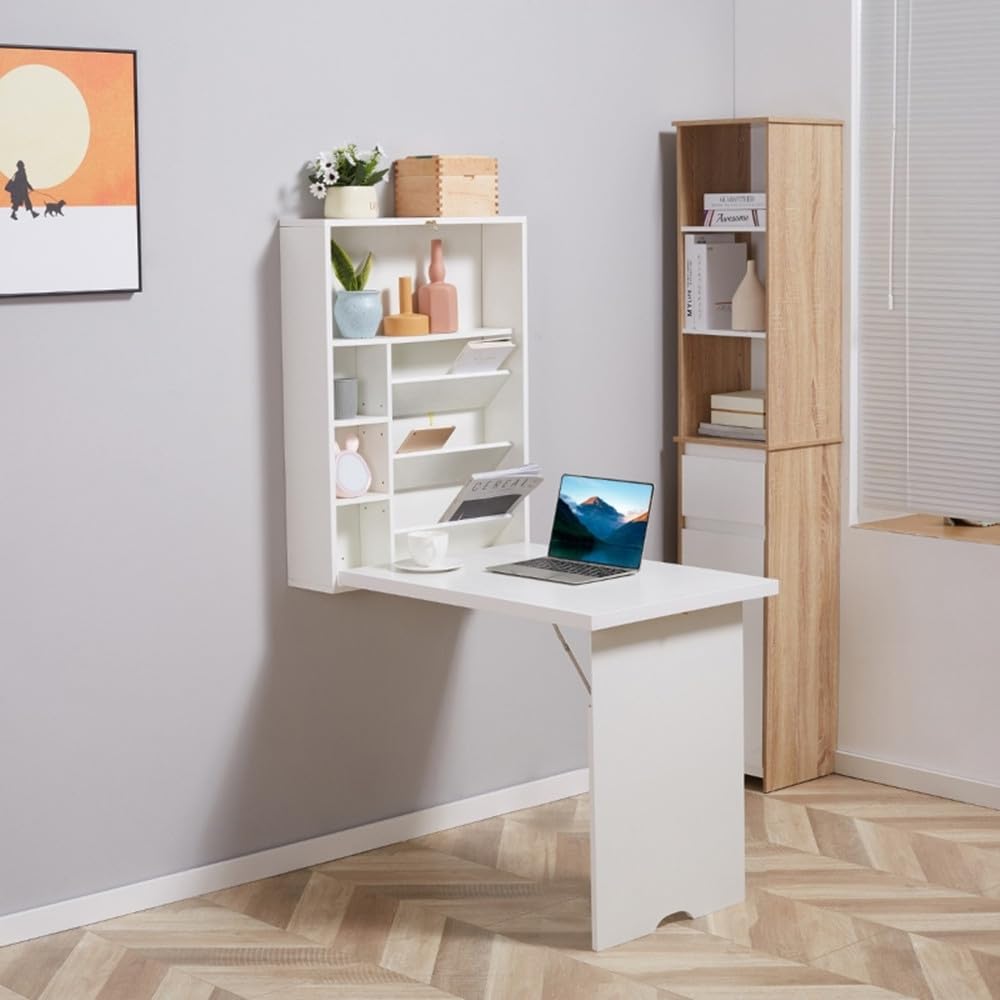 White Wall Mounted Desk with Storage Area K40769