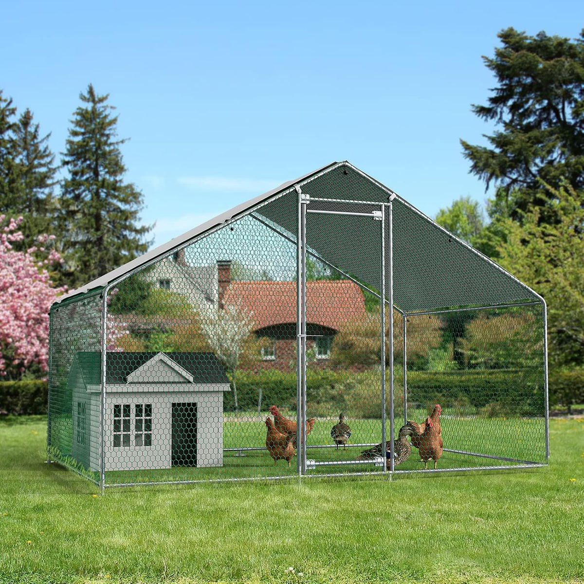 Metal Chicken Coop Galvanized Steel Walk-in Poultry Cage F64447
