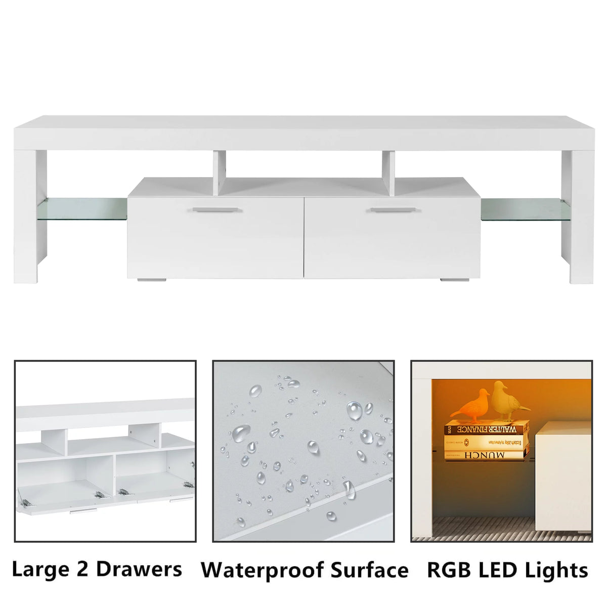 Black TV Stand for 70 Inch TV with LED Light T74339