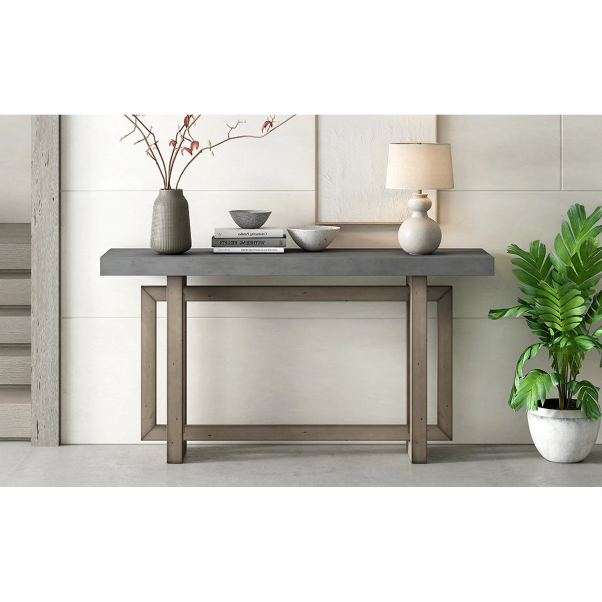 Contemporary Concrete Wood Top Console Table J202378