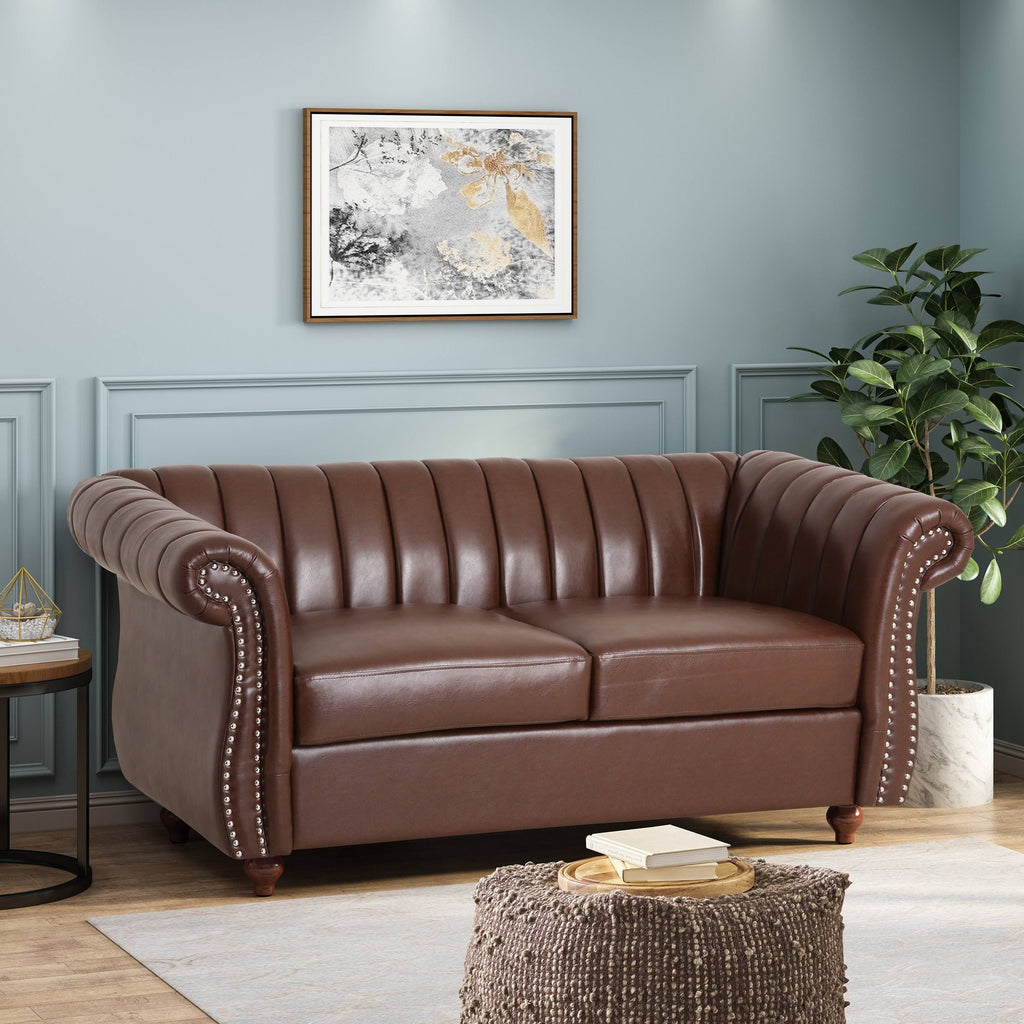 Modern Glam Channel Stitch Velvet Loveseat with Nailhead Trim G295158