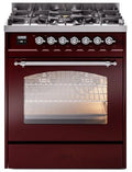 30 Dual Fuel Natural Gas Range in Burgundy with Chrome Trim H928