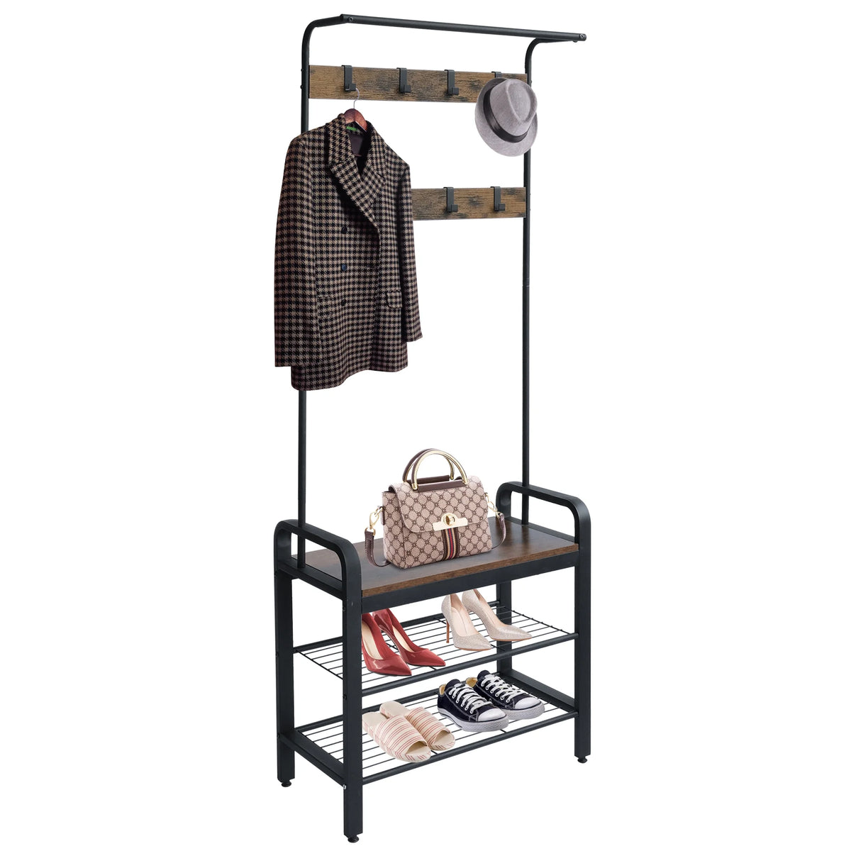 Freestanding Coat Rack with Shoe Bench R860525