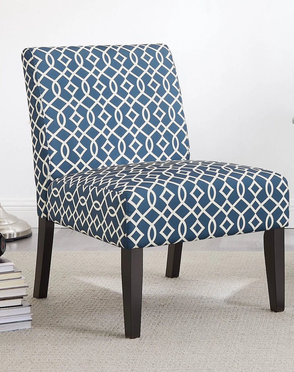 3pc Set Blue Fabric Upholstered Side Table and 2 Chairs M9297