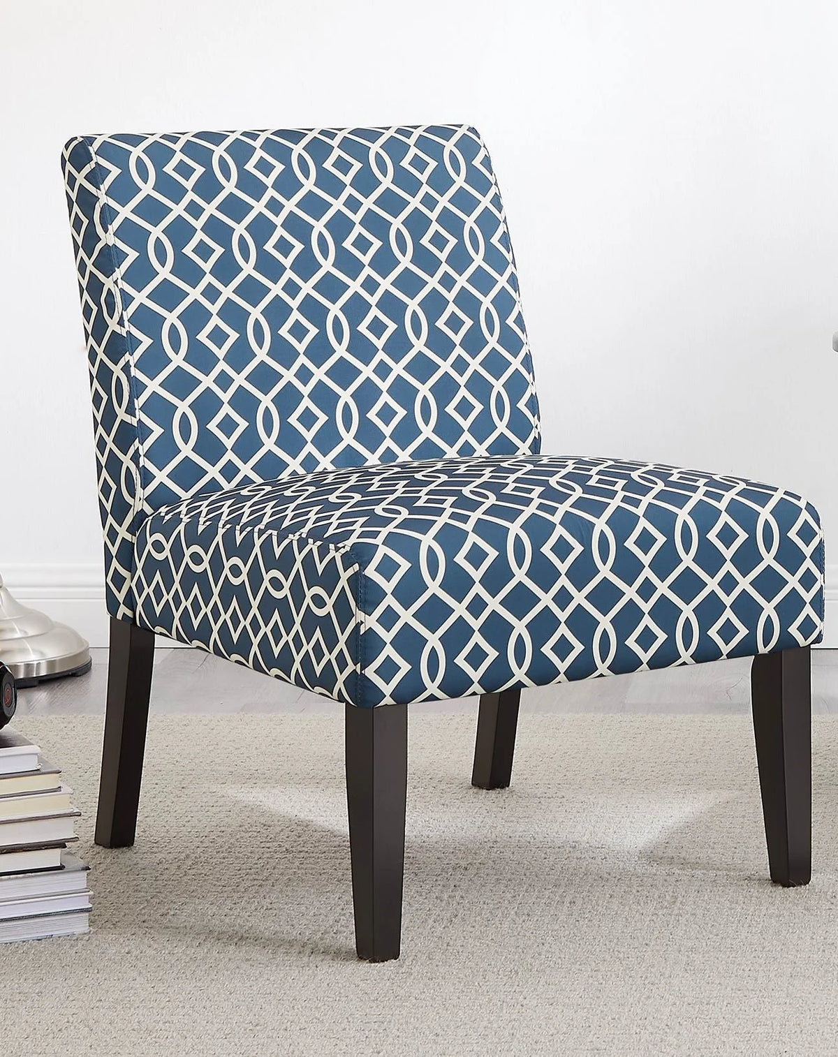3pc Set Blue Fabric Upholstered Side Table and 2 Chairs M9297