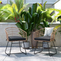 Set of 2 Indoor/Outdoor Rope PE Wicker Rattan Club Chairs with Black Cushions Z1237