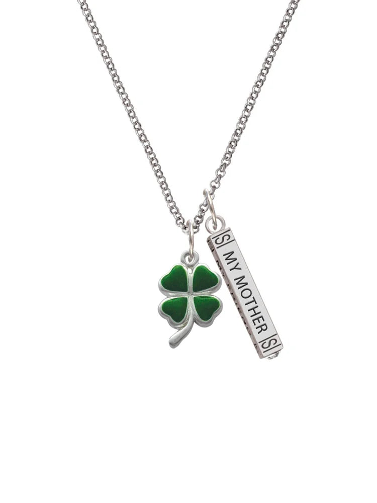 Silvertone Green Four Leaf Clover Bar Charm Necklace, 23" N97348
