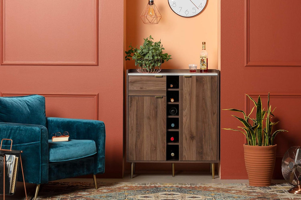Natural Walnut and Faux Carrara Marble Buffet N155
