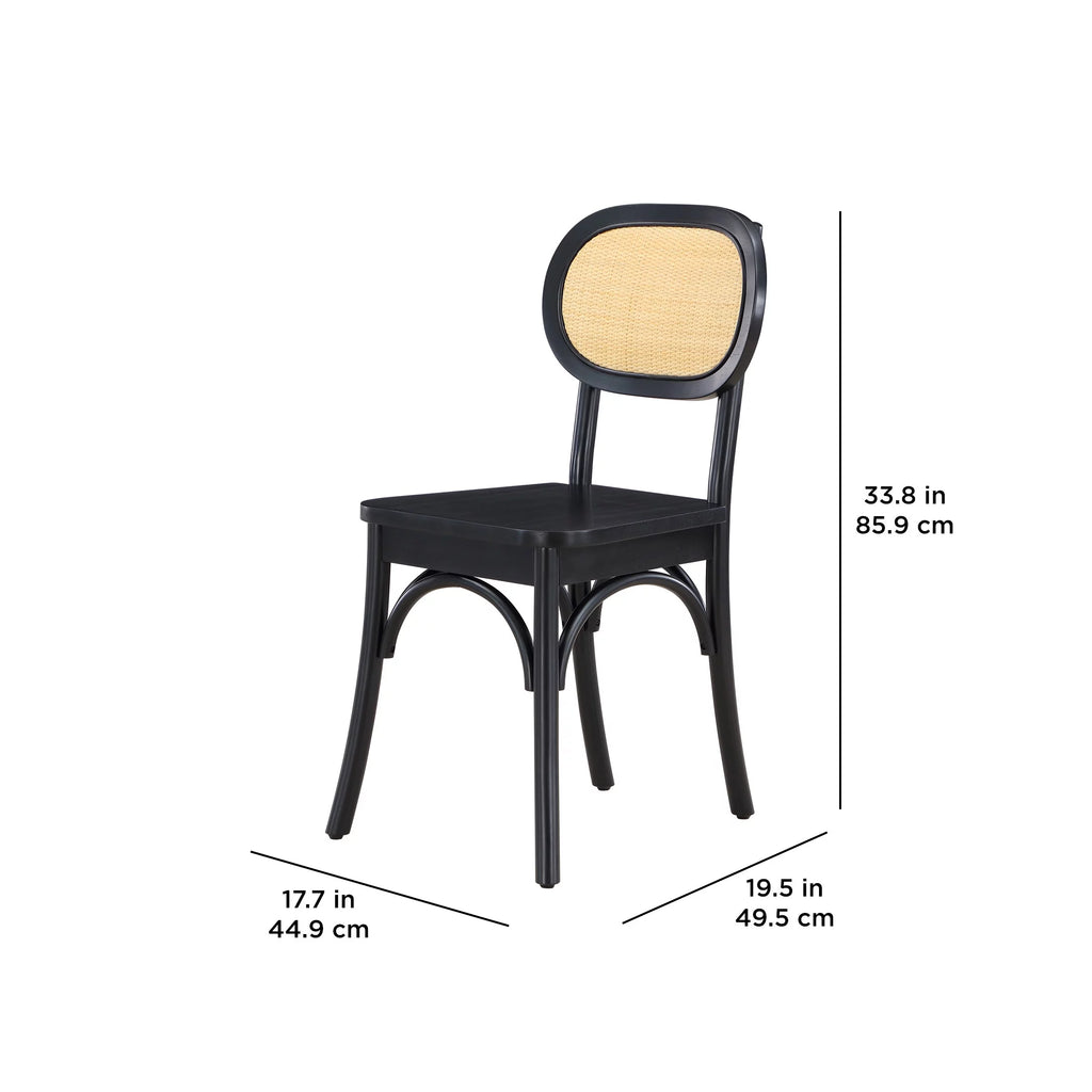 Black Rattan and Solid Wood Dining Chairs M448728