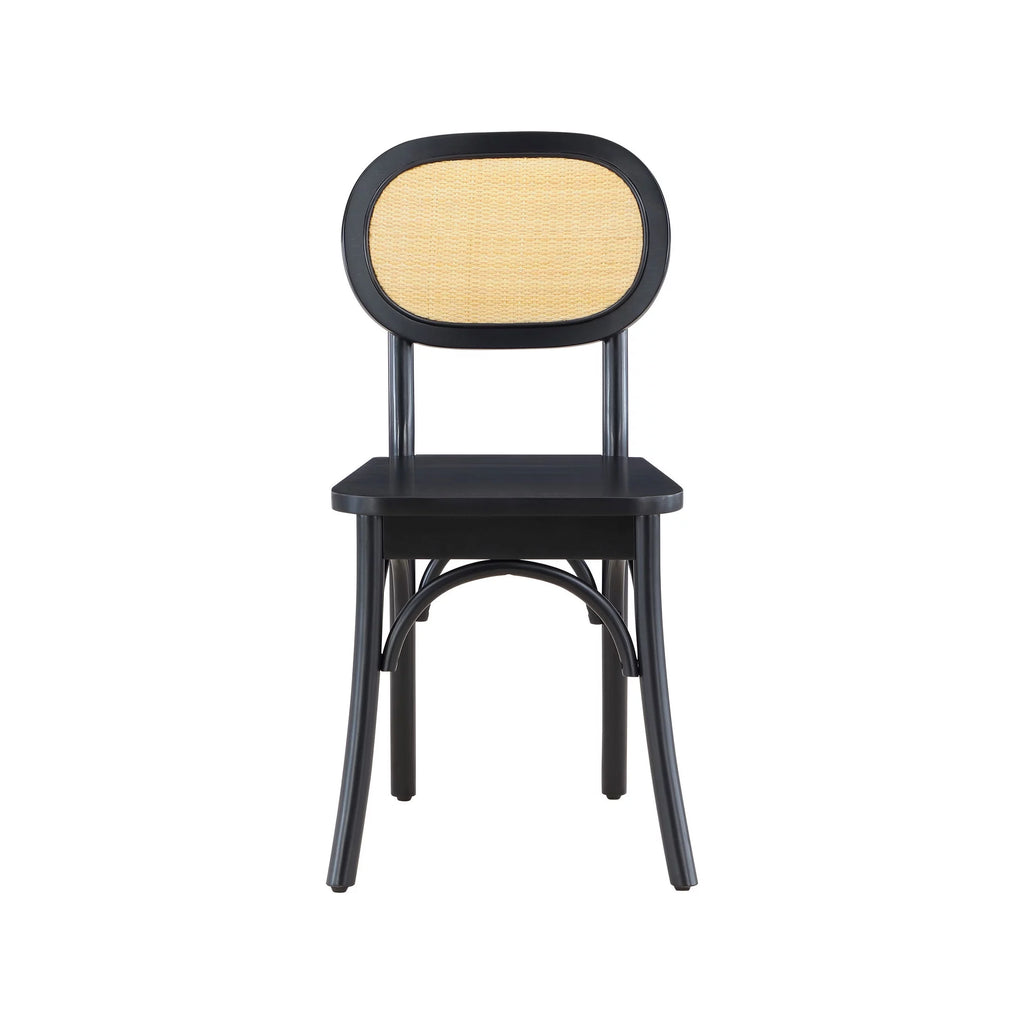 Black Rattan and Solid Wood Dining Chairs M448728