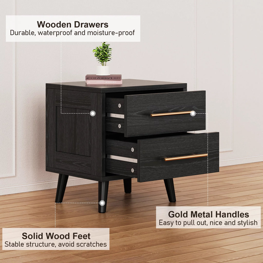 Black 2 Drawer Wood Nightstand B1531