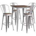 31.5" Square Metal Bar Table Set with Wood Top and 4 Stools Q9842