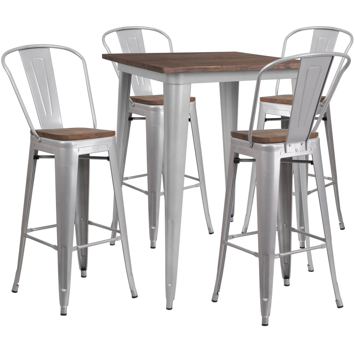 31.5" Square Metal Bar Table Set with Wood Top and 4 Stools Q9842