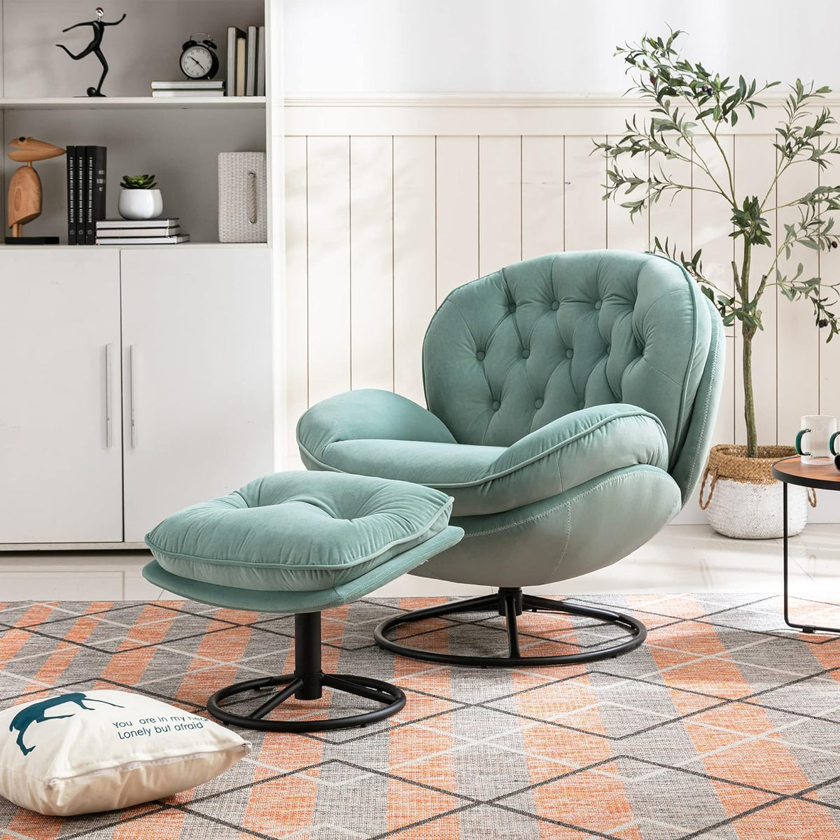 Teal Velvet Swivel Lounge Chair with Ottoman X7557