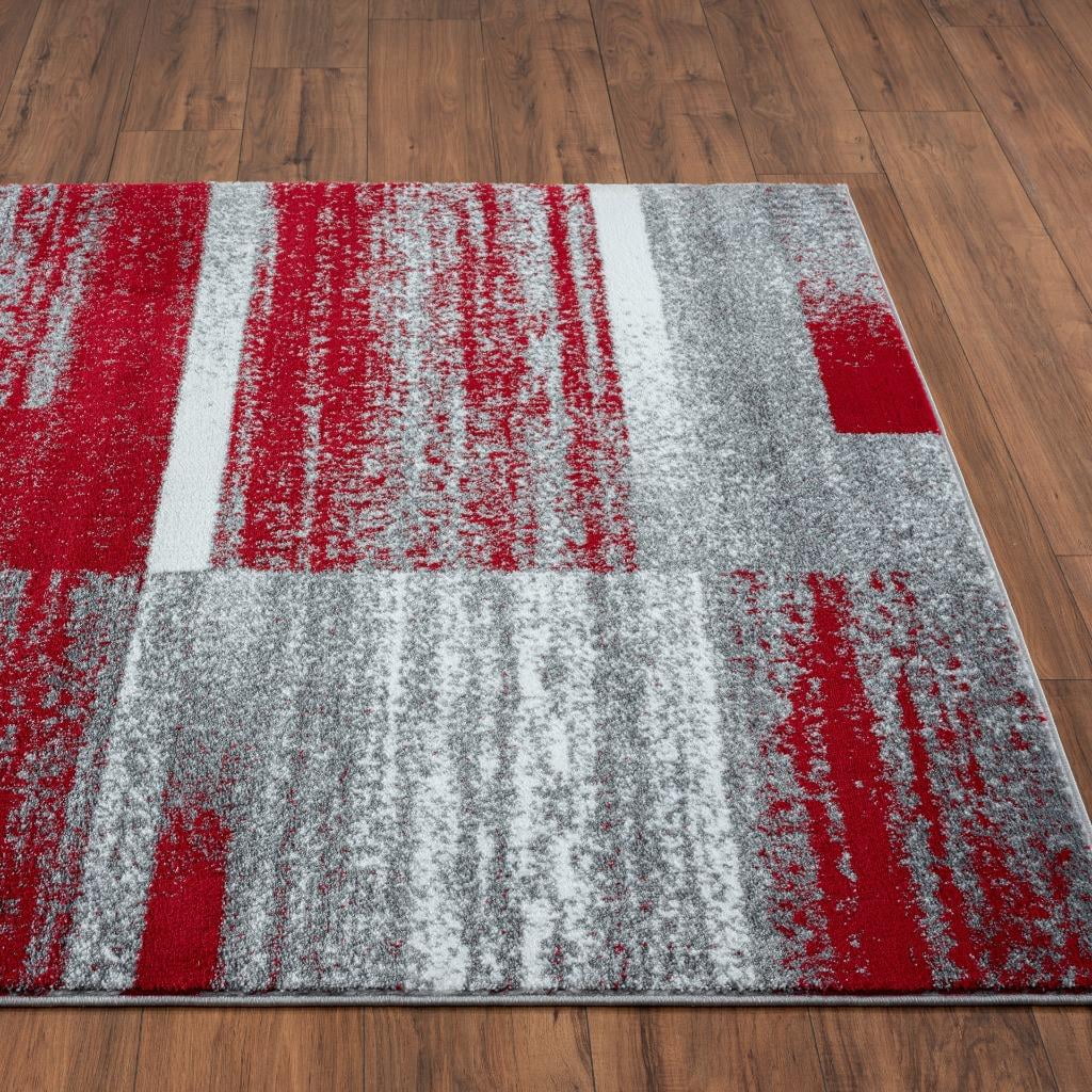 Red 6x9 Abstract Geometric Area Rug D69636
