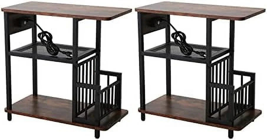 Brown Set of 2 Side Tables with USB Ports and Outlets A69277