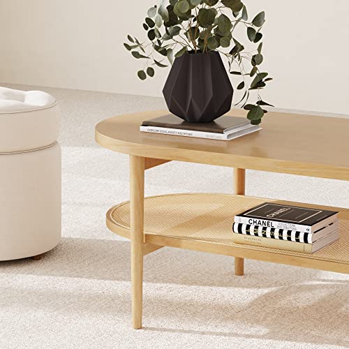 2-Tier Oval Coffee Table with Storage Shelf H3360