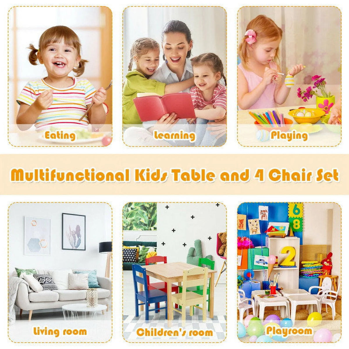 Kids 5 Pieces Wooden Table and Chair Set K74553