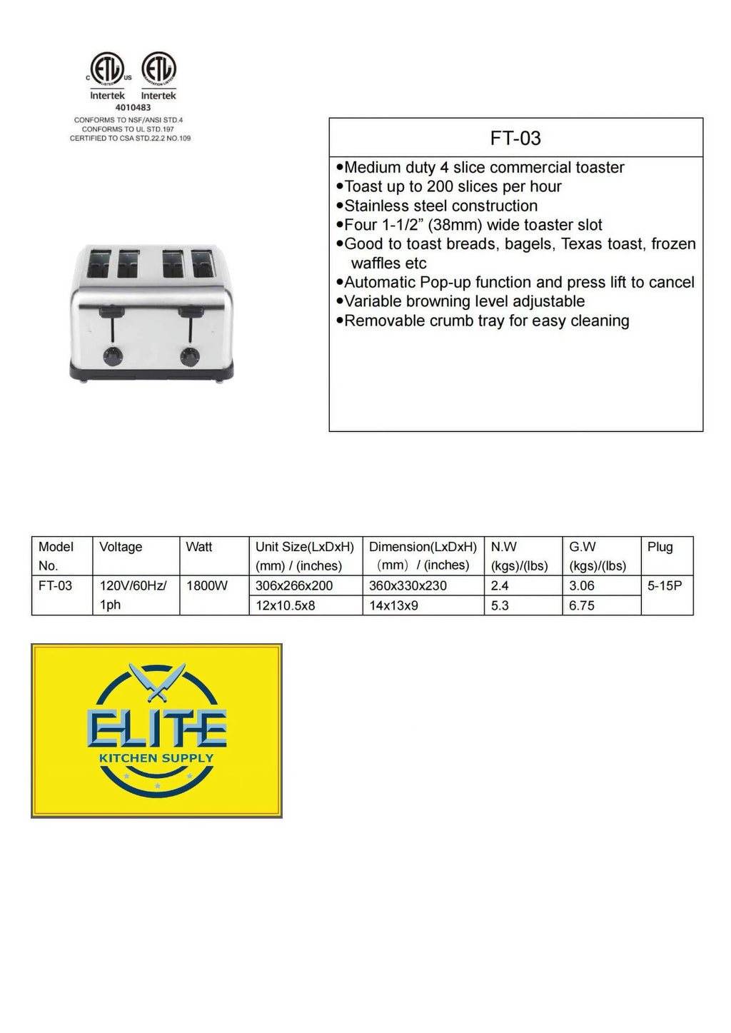 4-Slice Stainless Steel Toaster T576