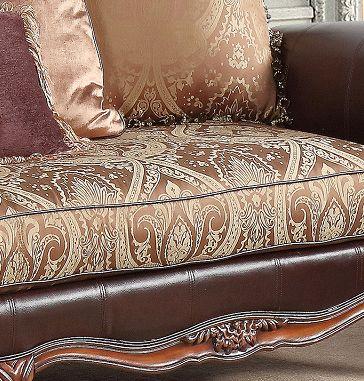Cherry Finish Wood Pattern Fabric Sofa Set 2Pc K554442