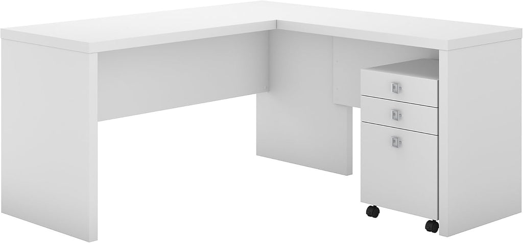 Pure White L Shaped Desk with Mobile File Cabinet H936