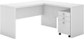 Pure White L Shaped Desk with Mobile File Cabinet H936