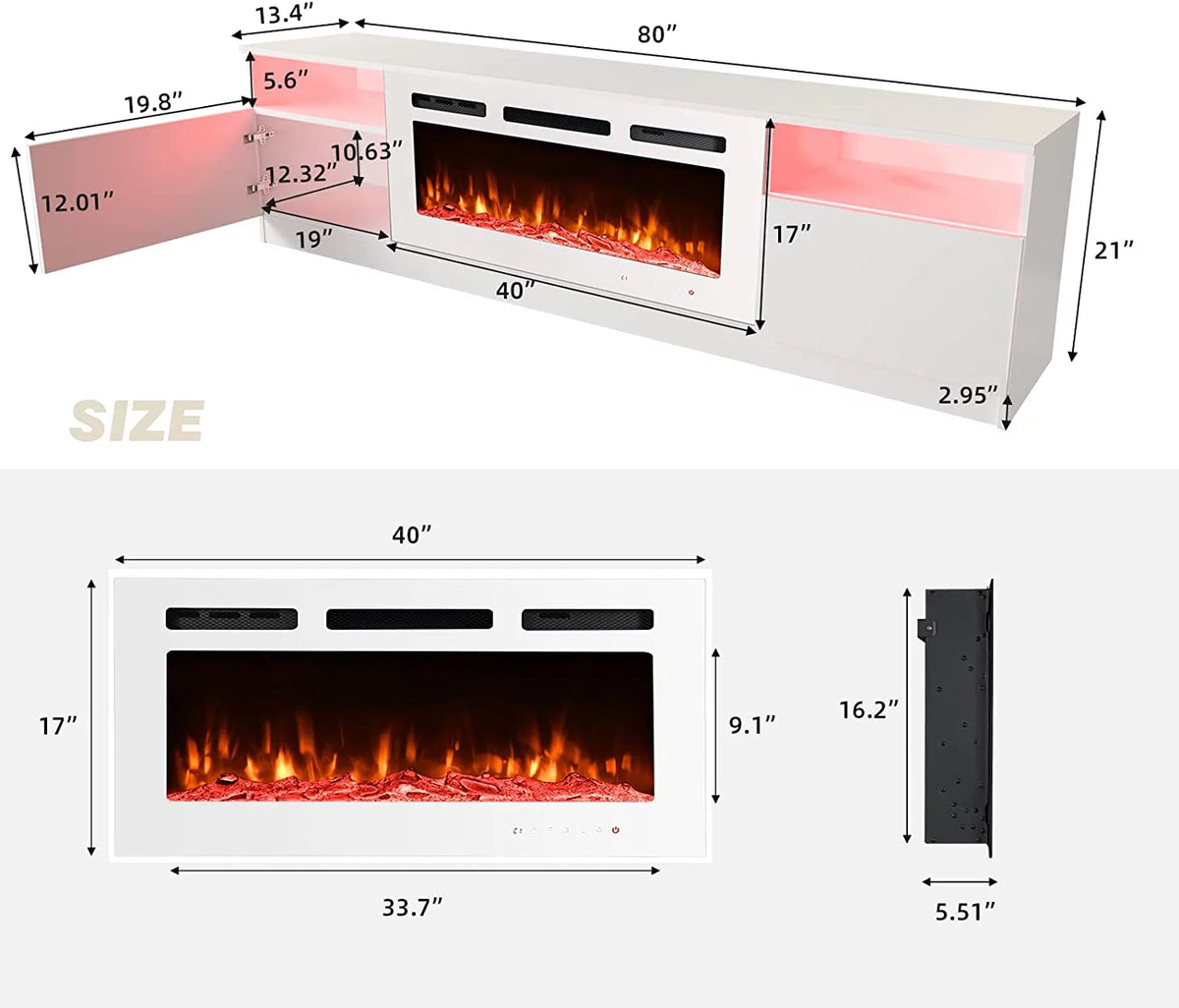 White Fireplace TV Stand with 40'' Electric Fireplace J504925