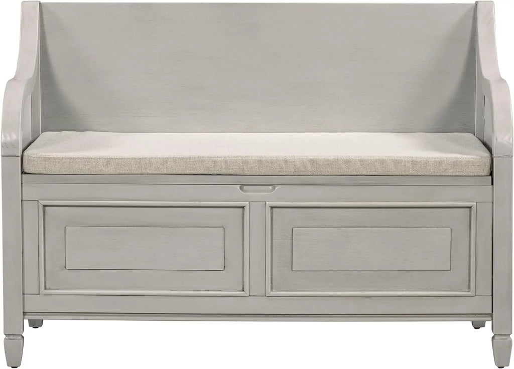 Rustic Wooden Storage Bench with Upholstered Seat Cushion M8604