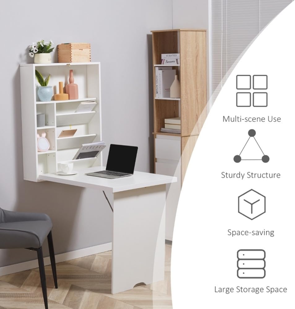 White Wall Mounted Desk with Storage Area K40769